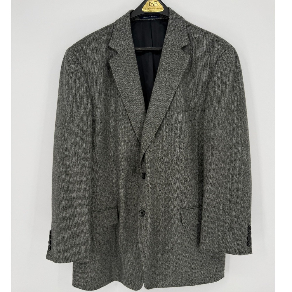 Alan Flusser Lambswool Blazer Mens 48R Grey Herringbone Sport Coat BusinessEUC